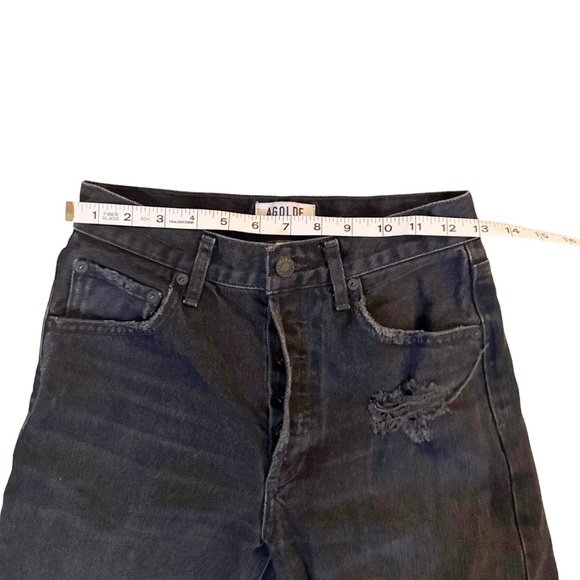 AGOLDE Premium High Rise Skinny Jeans Black Destroyed Hem Button Fly Size 24 - Picture 13 of 16